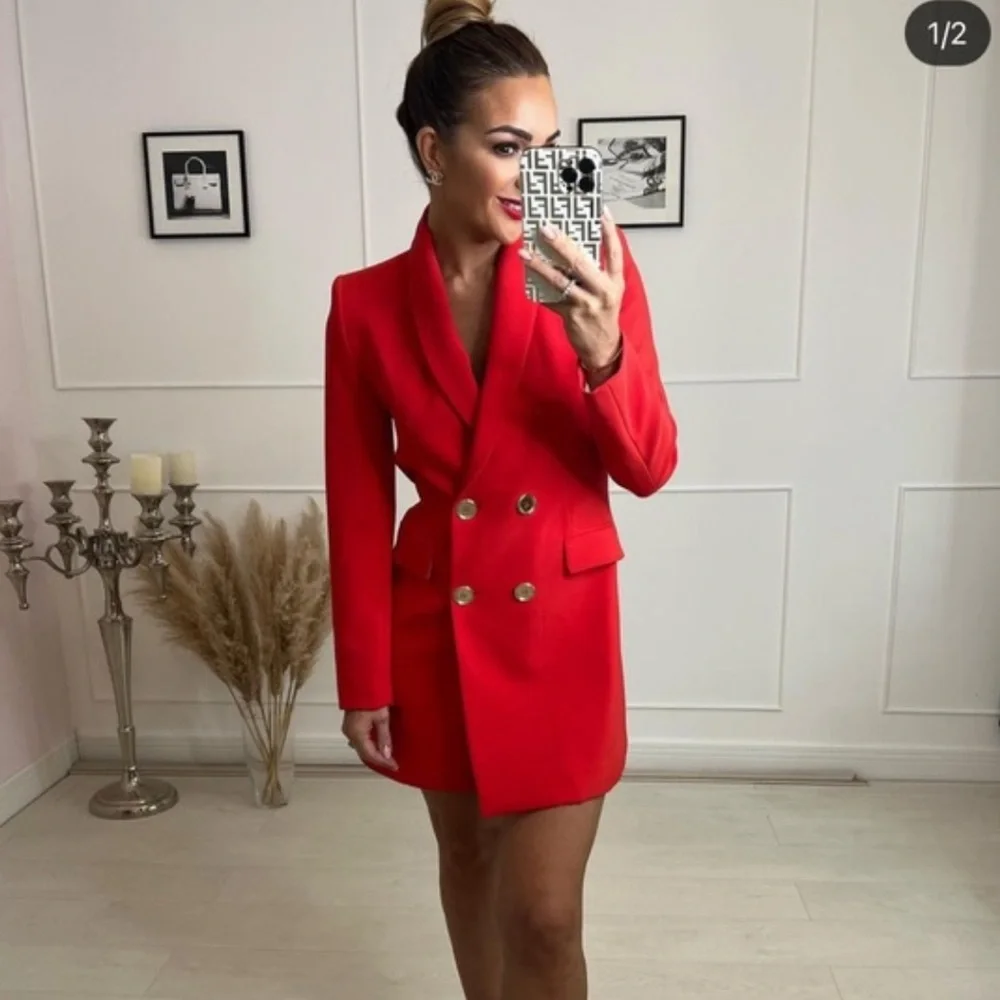 Zara Double Breasted Long Blazer Red Bloggers Favorite - Picture 4 of 15